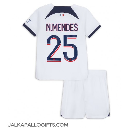 Paris Saint-Germain Nuno Mendes #25 Vieras Peliasu Lasten 2023-24 Lyhythihainen (+ Lyhyet housut)